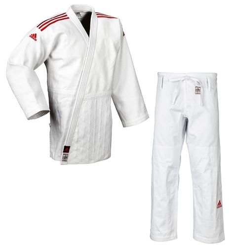 adidas Judoanzug "Champion II" IJF weiß/rote Streifen