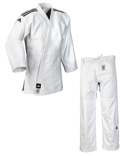 adidas Judoanzug "Champion II" IJF slim cut weiß/schwarze Streifen