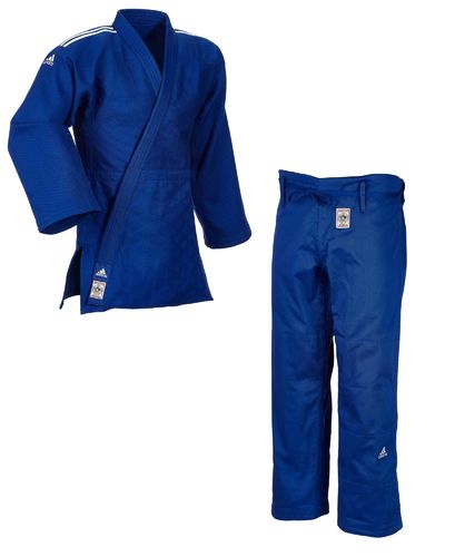adidas Judoanzug "Champion II" IJF slim cut blau/weiße Streifen
